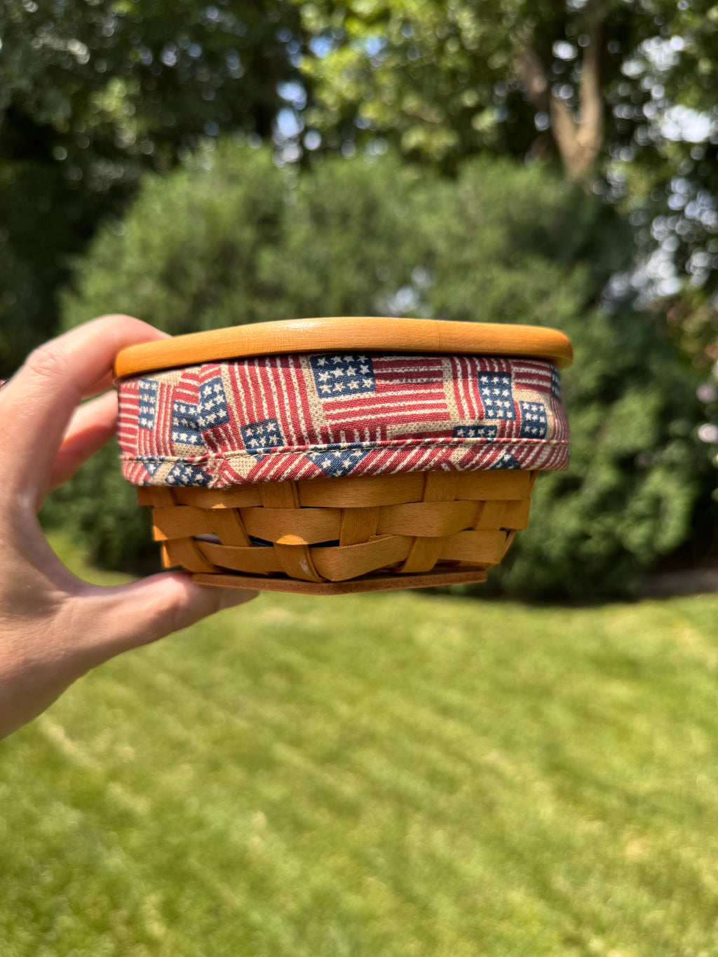 Longaberger Basket with American Flag Fabric Liner & Plastic Protector