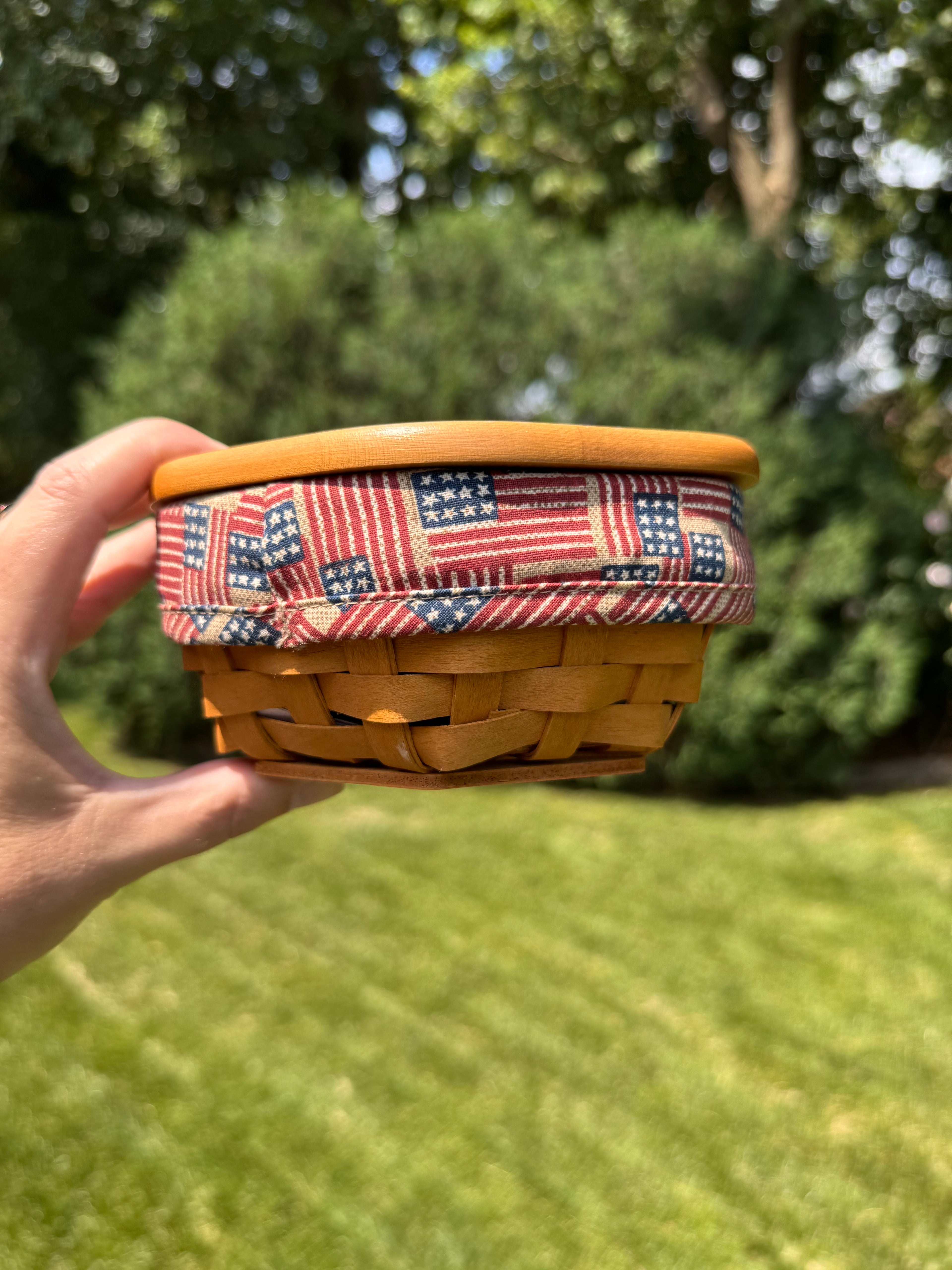 Longaberger Basket with American Flag Fabric Liner & Plastic Protector