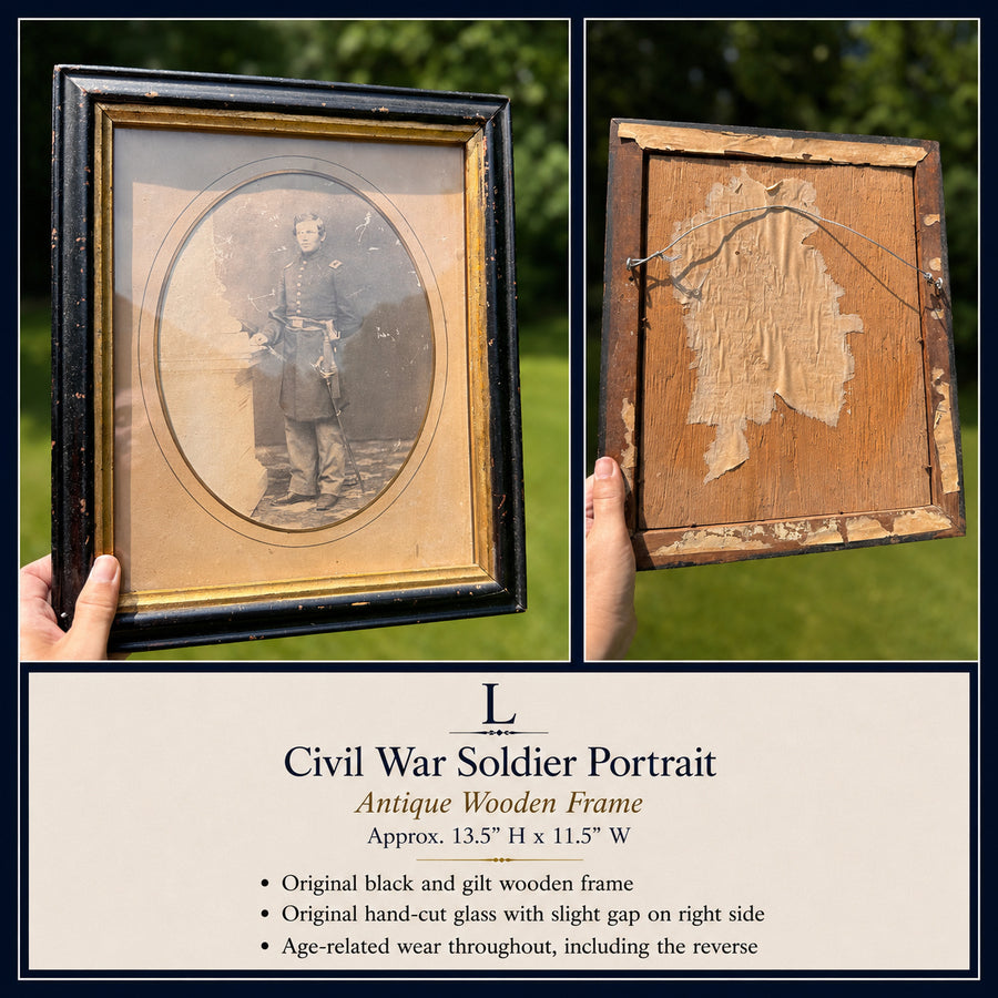 Antique Civil War Soldier Portrait in Black & Gilt Wooden Frame