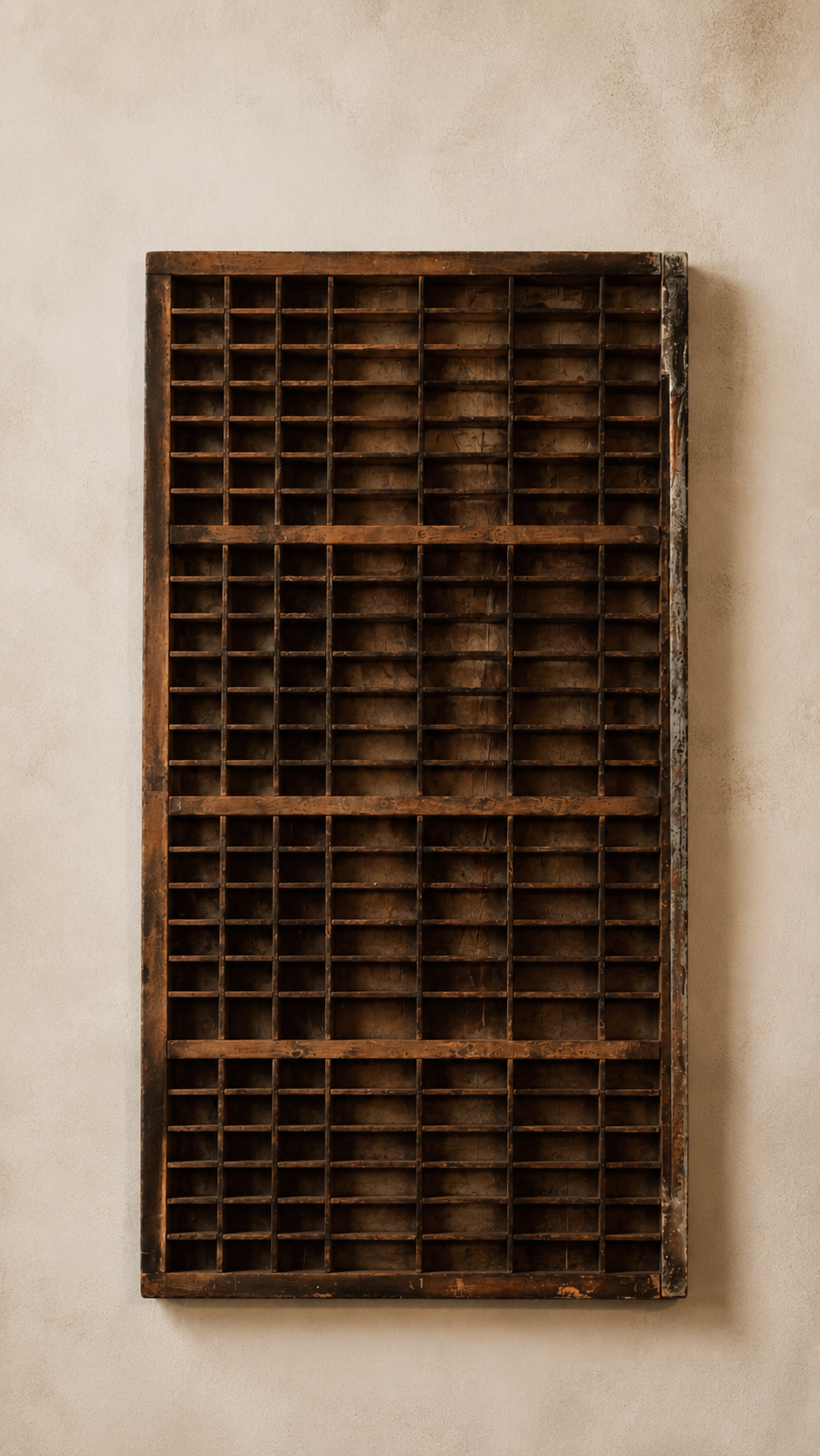 Antique Wooden Printer’s Tray with Original Gray Painted Surface | 17” x 32”