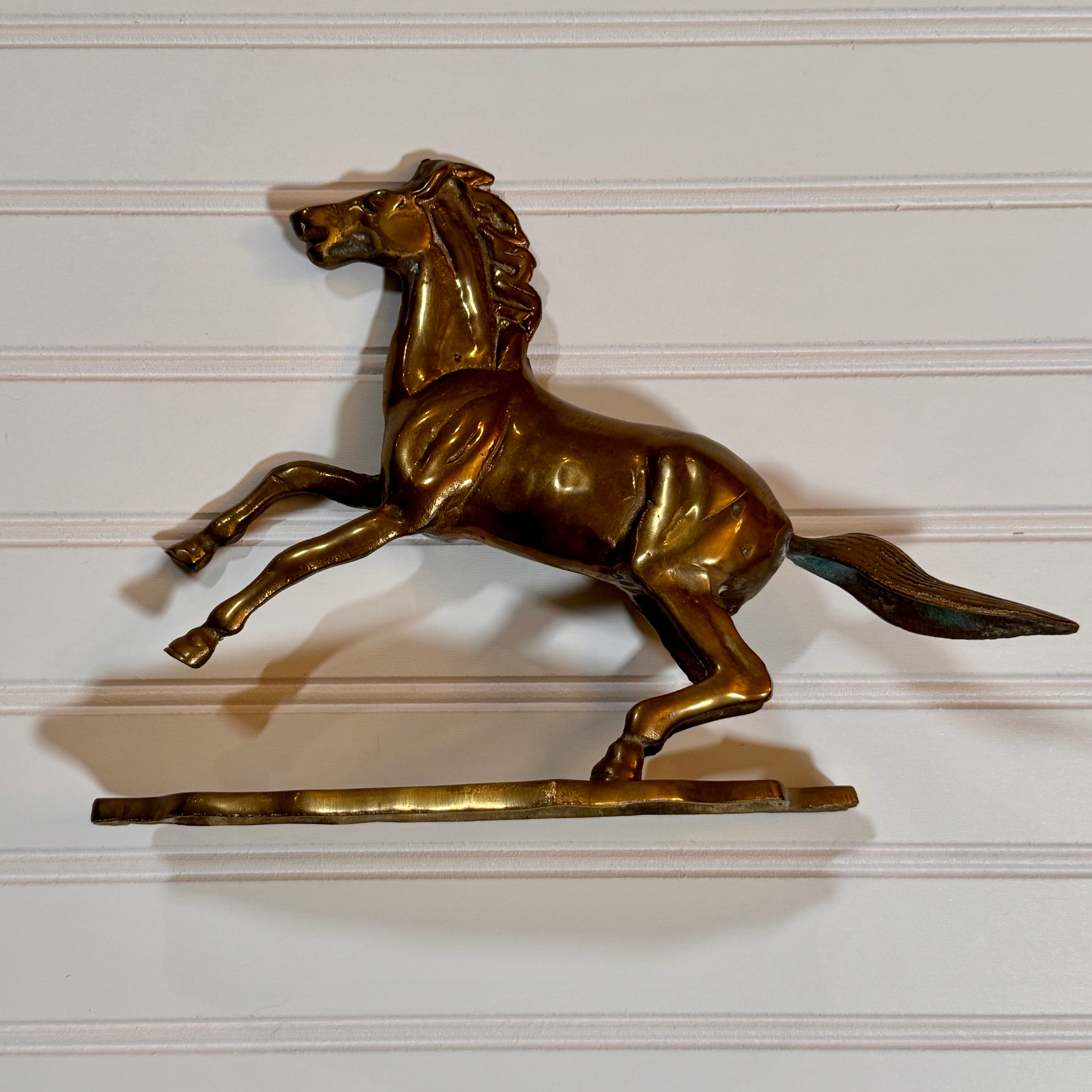 Vintage Solid Brass Horse Figurine | Large Equestrian Horse Sculpture