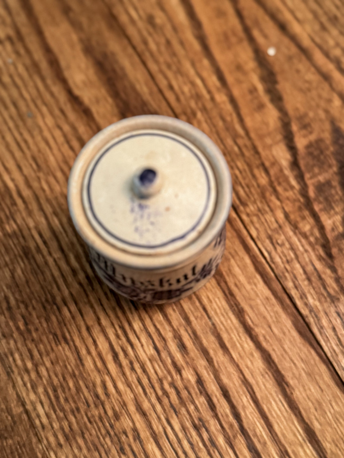 Antique German Muskat Nutmeg Spice Jar | Blue & White Stoneware Canister with Lid