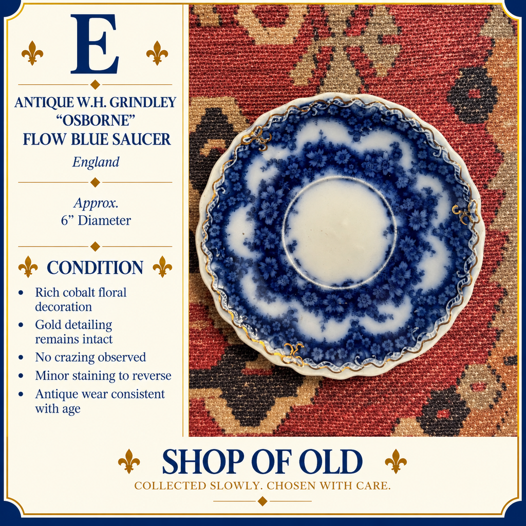 Antique W.H. Grindley “Osborne” Flow Blue Saucer