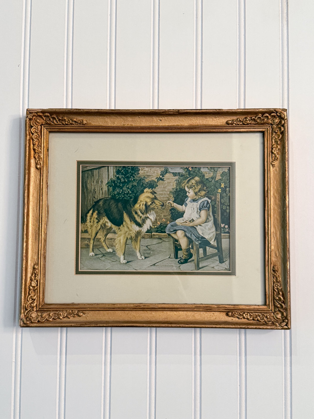 Vintage “Turn About Is Fair Play” Framed Print | Girl & Collie Dog Art