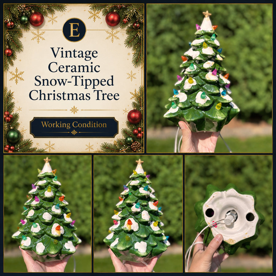 Vintage Ceramic Snow-Tipped Christmas Tree | Lighted Christmas Décor