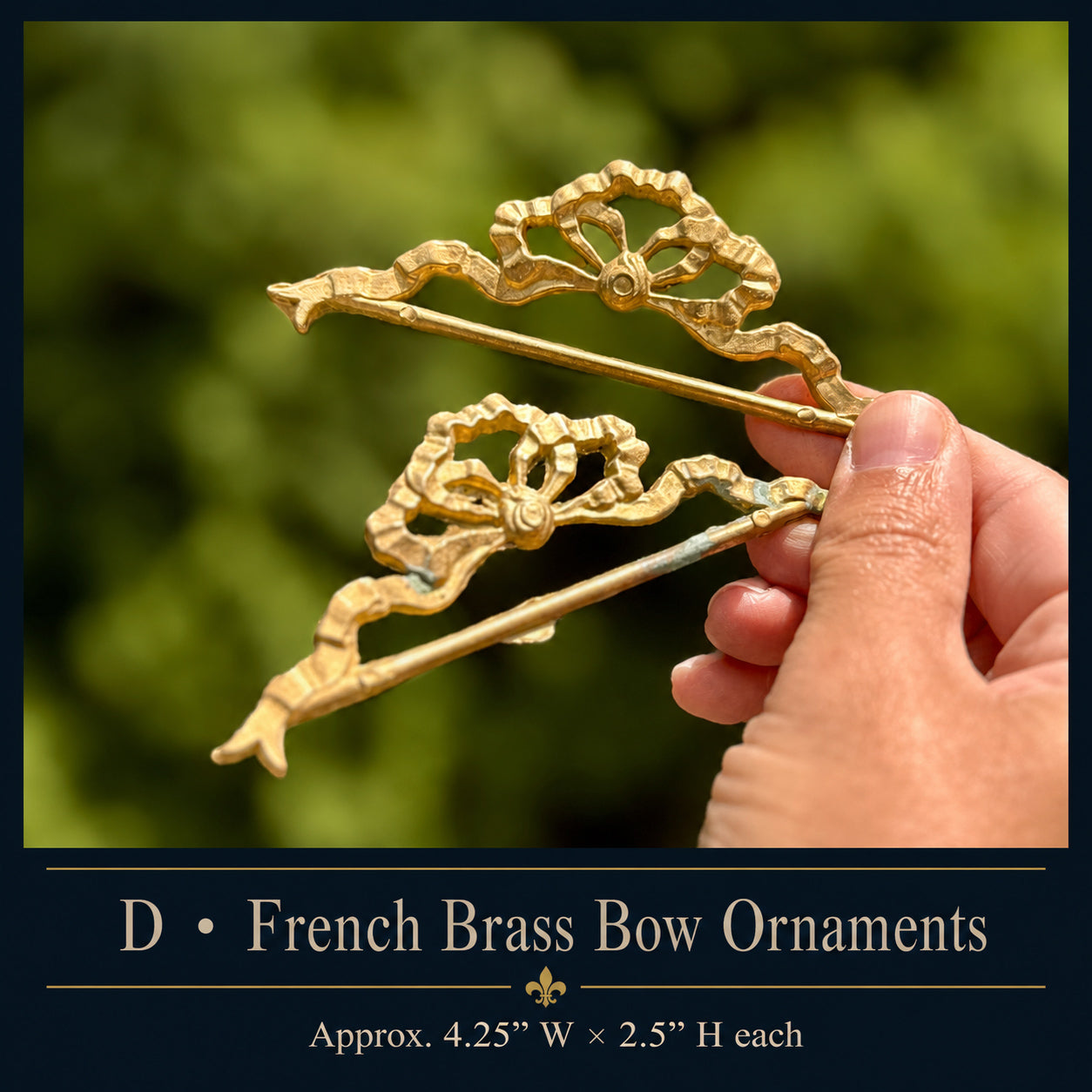 French Brass Bow Ornaments, Pair | Decorative Furniture Mount Fragments
