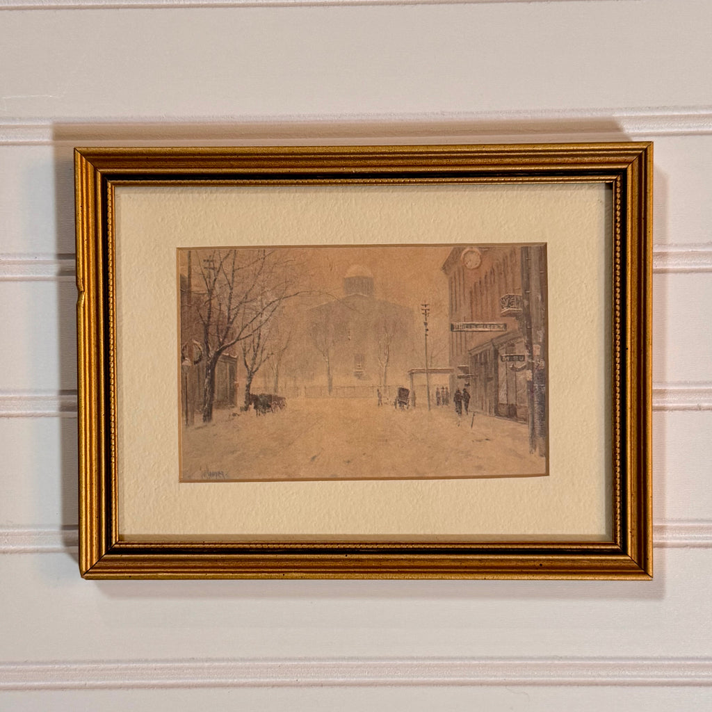 Framed Old Capitol in Snow Print after Paul Sawyier | Vintage Kentucky Winter Landscape