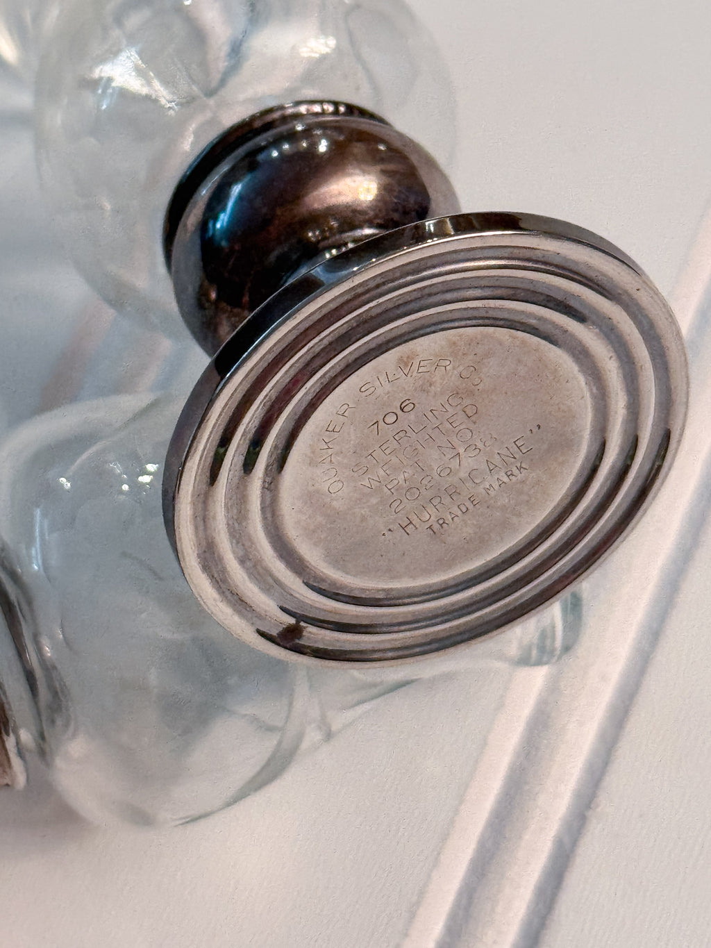 Vintage Quaker Sterling Weighted Salt & Pepper Shakers | Etched Glass Pair