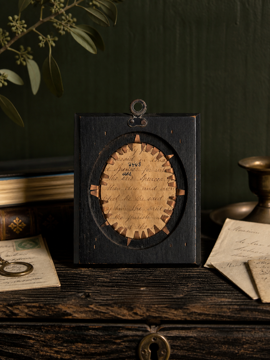 Antique Hand-Painted Porcelain Portrait Miniature in Ebonized Frame, Georgian-Style Duchess Study with Handwritten Backing