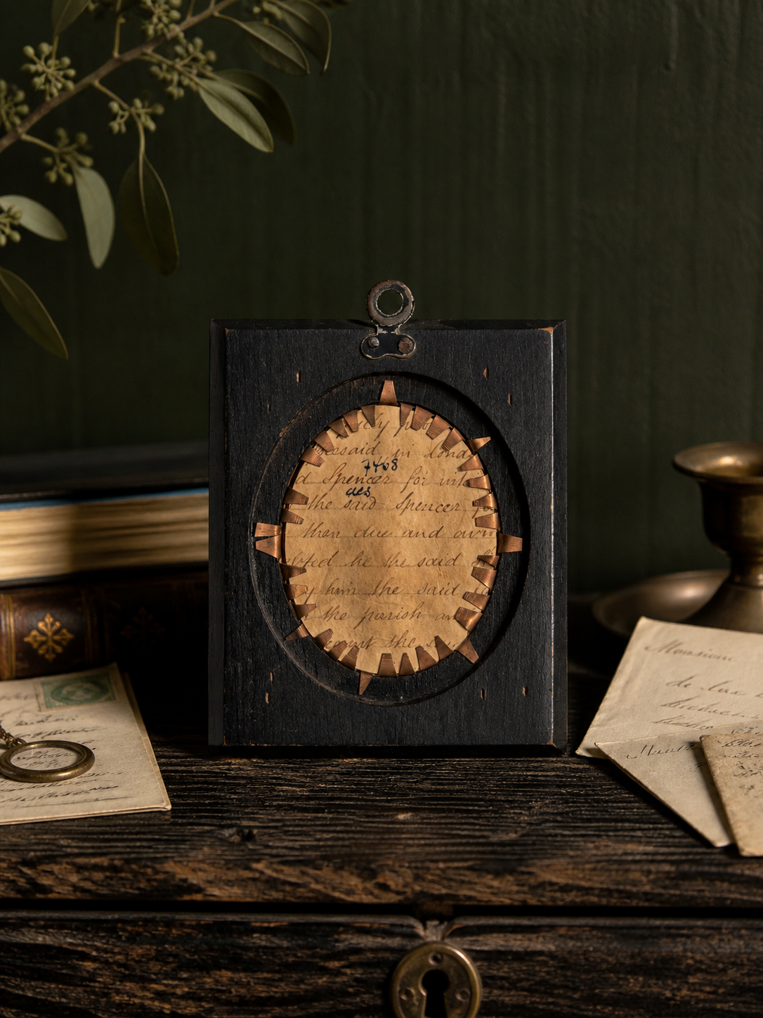 Antique Hand-Painted Porcelain Portrait Miniature in Ebonized Frame, Georgian-Style Duchess Study with Handwritten Backing