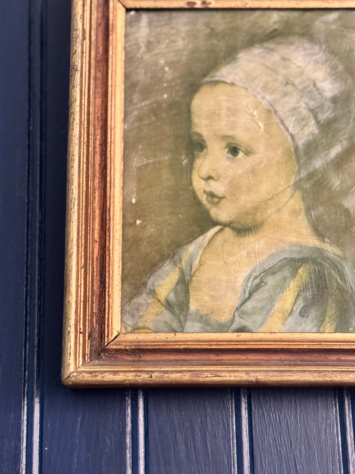 Vintage “Baby Stuart” Textured Portrait Print after Sir Anthony van Dyck | Antique Gold Wood Frame