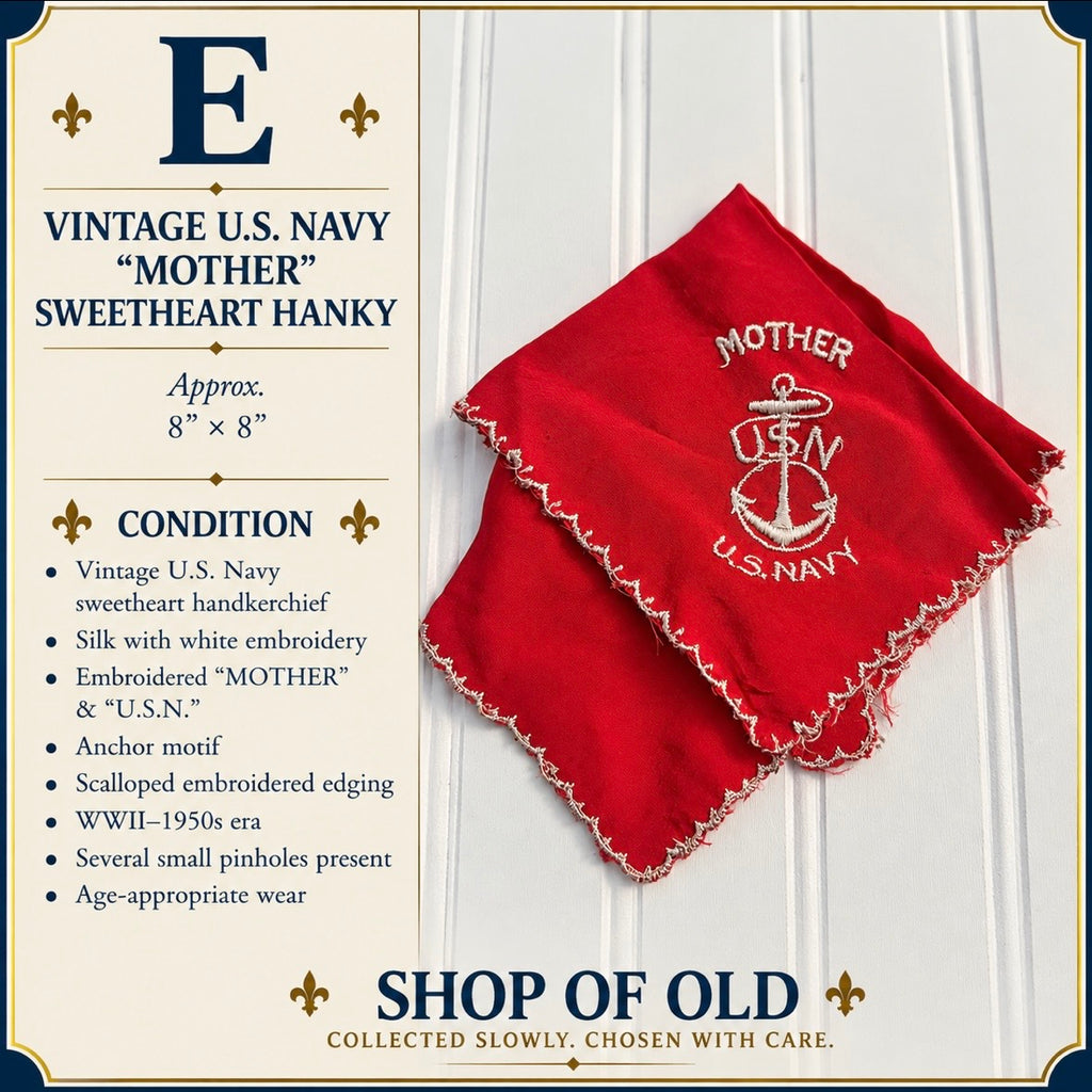 Vintage U.S. Navy “Mother” Sweetheart Hanky | Embroidered Silk