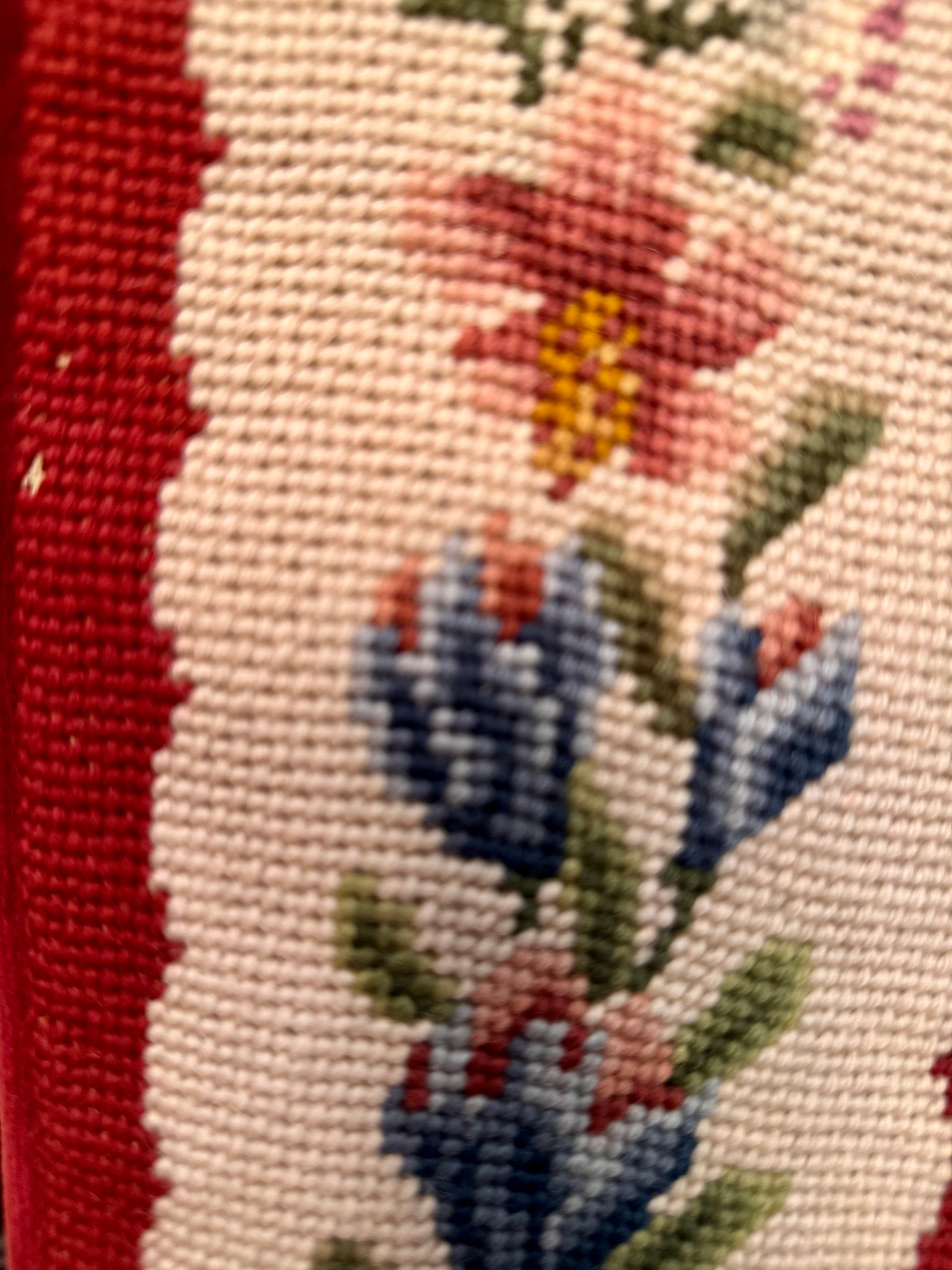 Signed Vintage Needlepoint Bell Pull | Handworked Floral Textile, 65” with Brass Mount