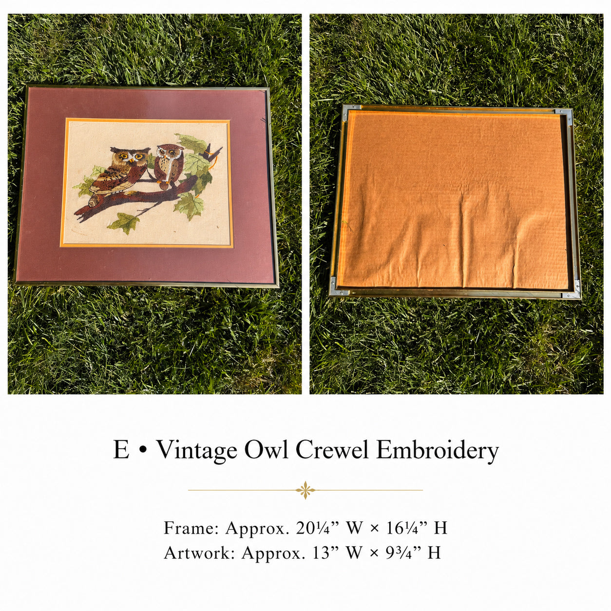 Vintage Owl Crewel Embroidery in Metal Frame