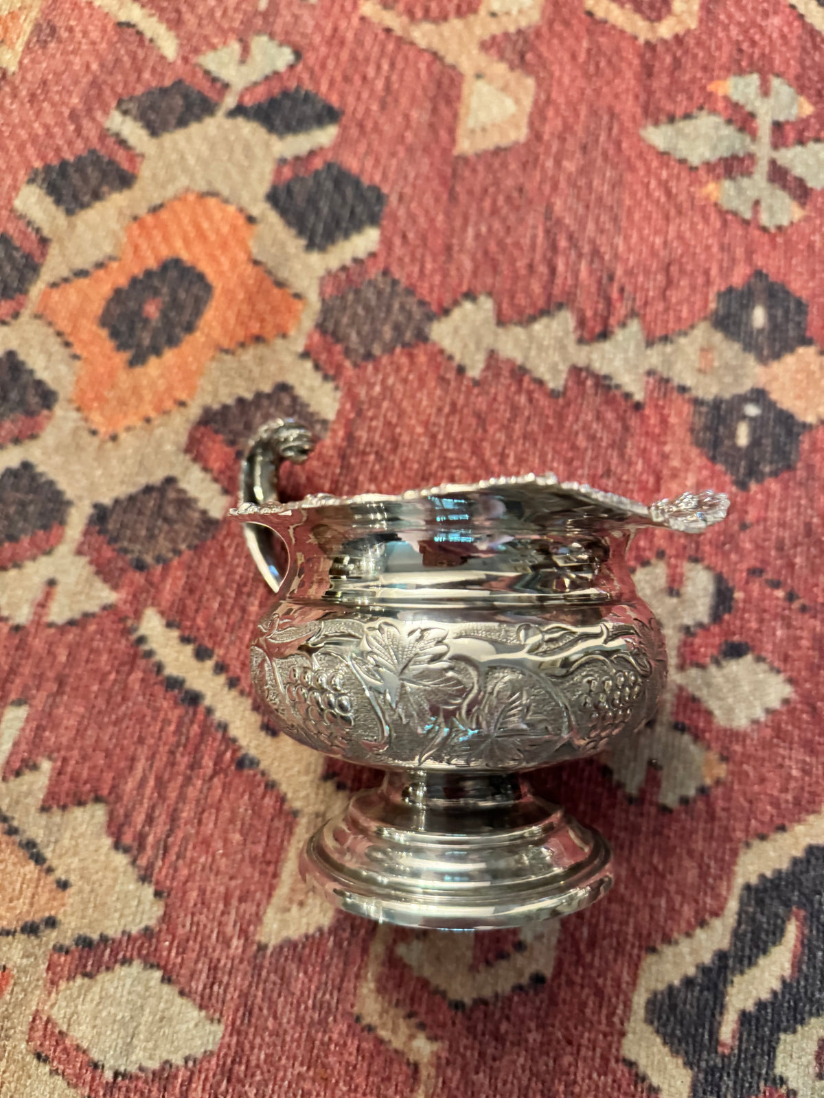 English Old Sheffield Reproduction Silverplate Creamer & Sugar Bowl with Dragon Handles