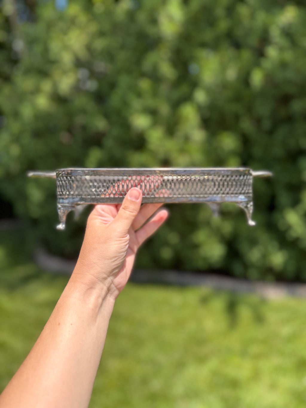 Mid-Century Silver Plated Reticulated Book Holder | Footed Gallery Stand