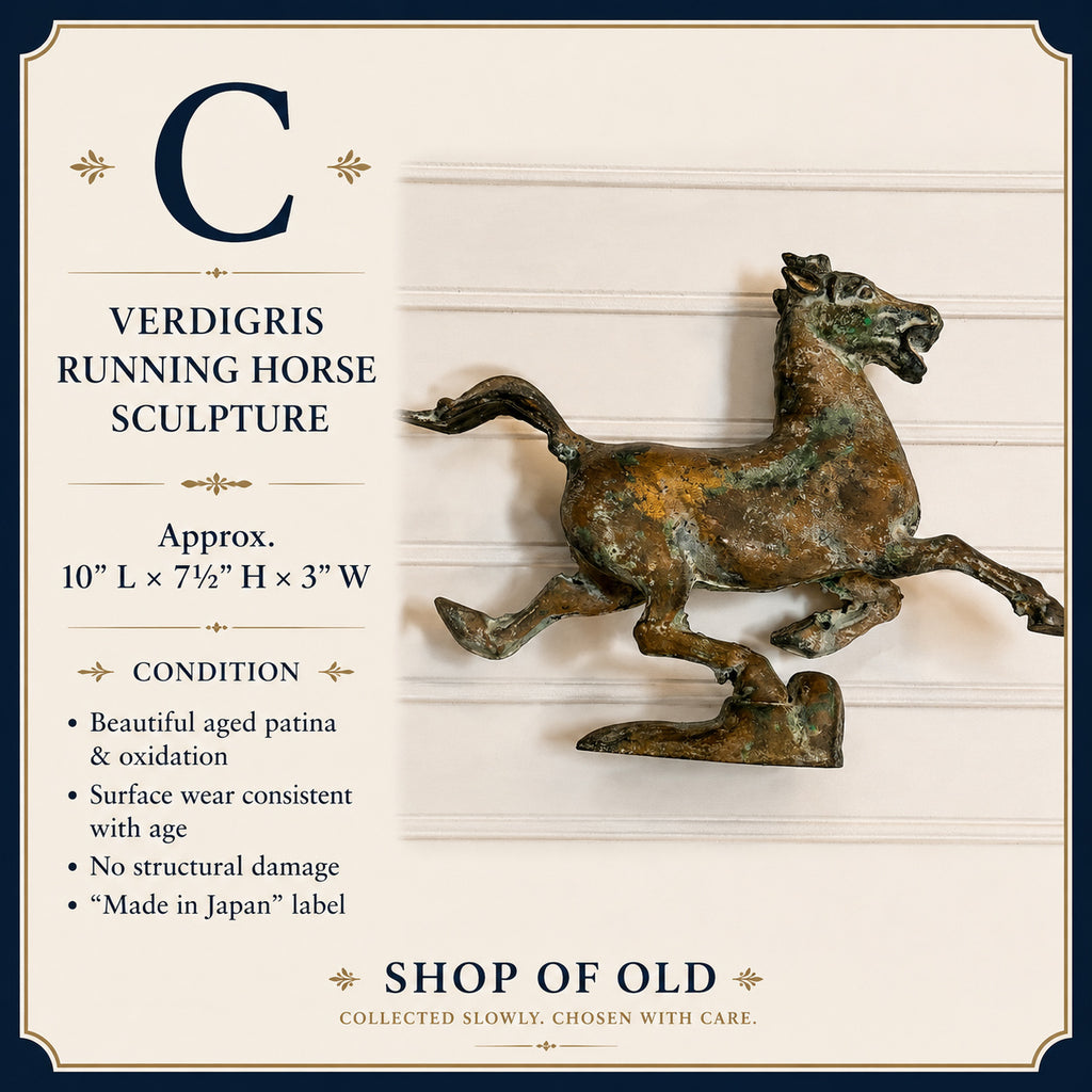 Vintage Cast Bronze Running Horse Sculpture | Verdigris Patina | Han Dynasty Inspired