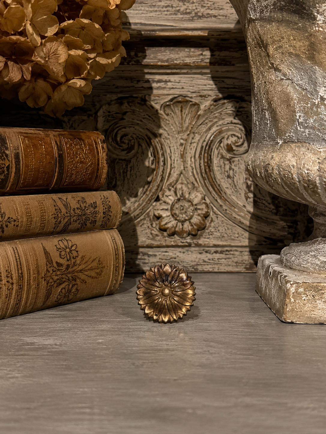 French Gilt Rosette Mount Signed “A 1055” | Salvaged Decorative Ormolu Fragment, 2”