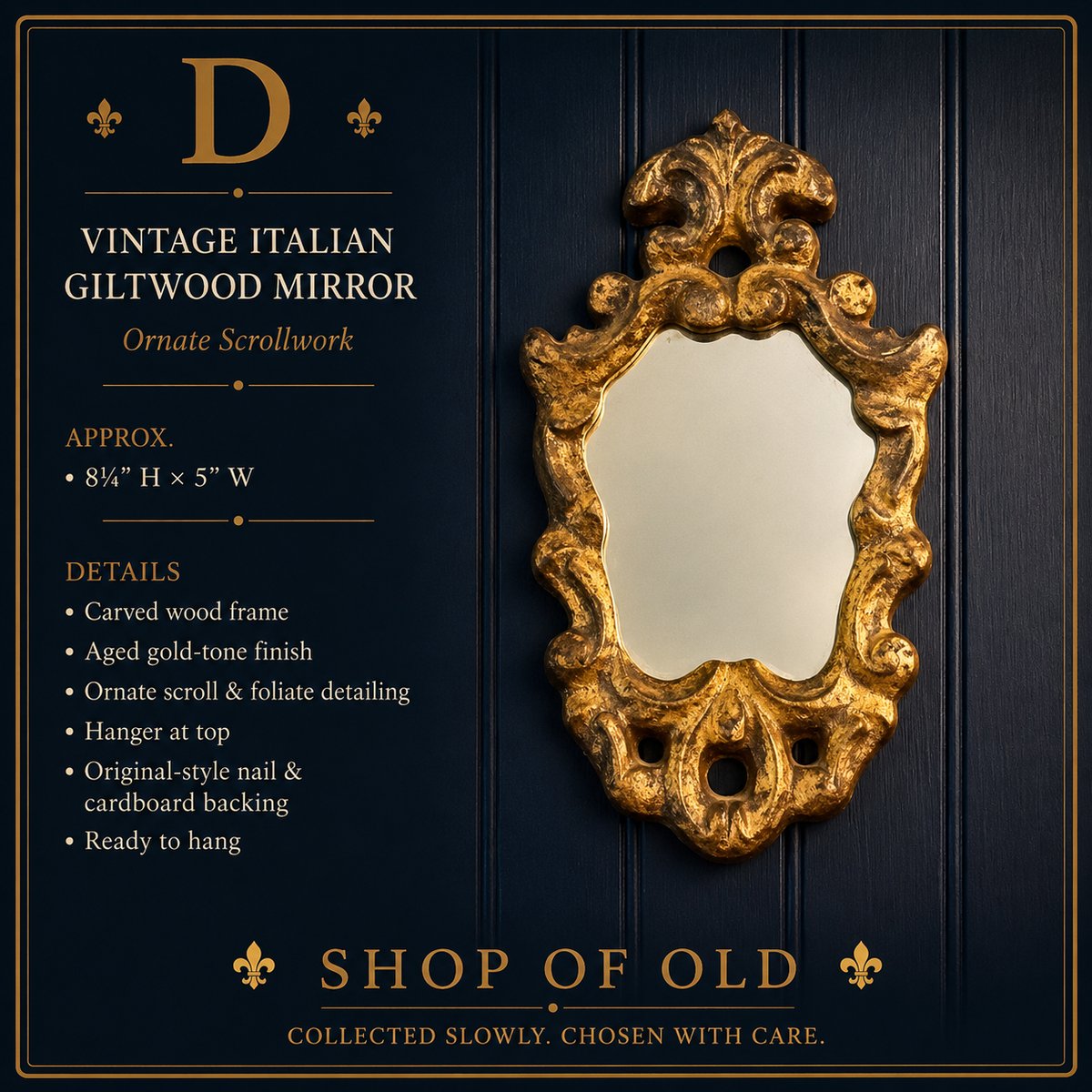 Vintage Italian Giltwood Wall Mirror | Petite Ornate Scrollwork Mirror