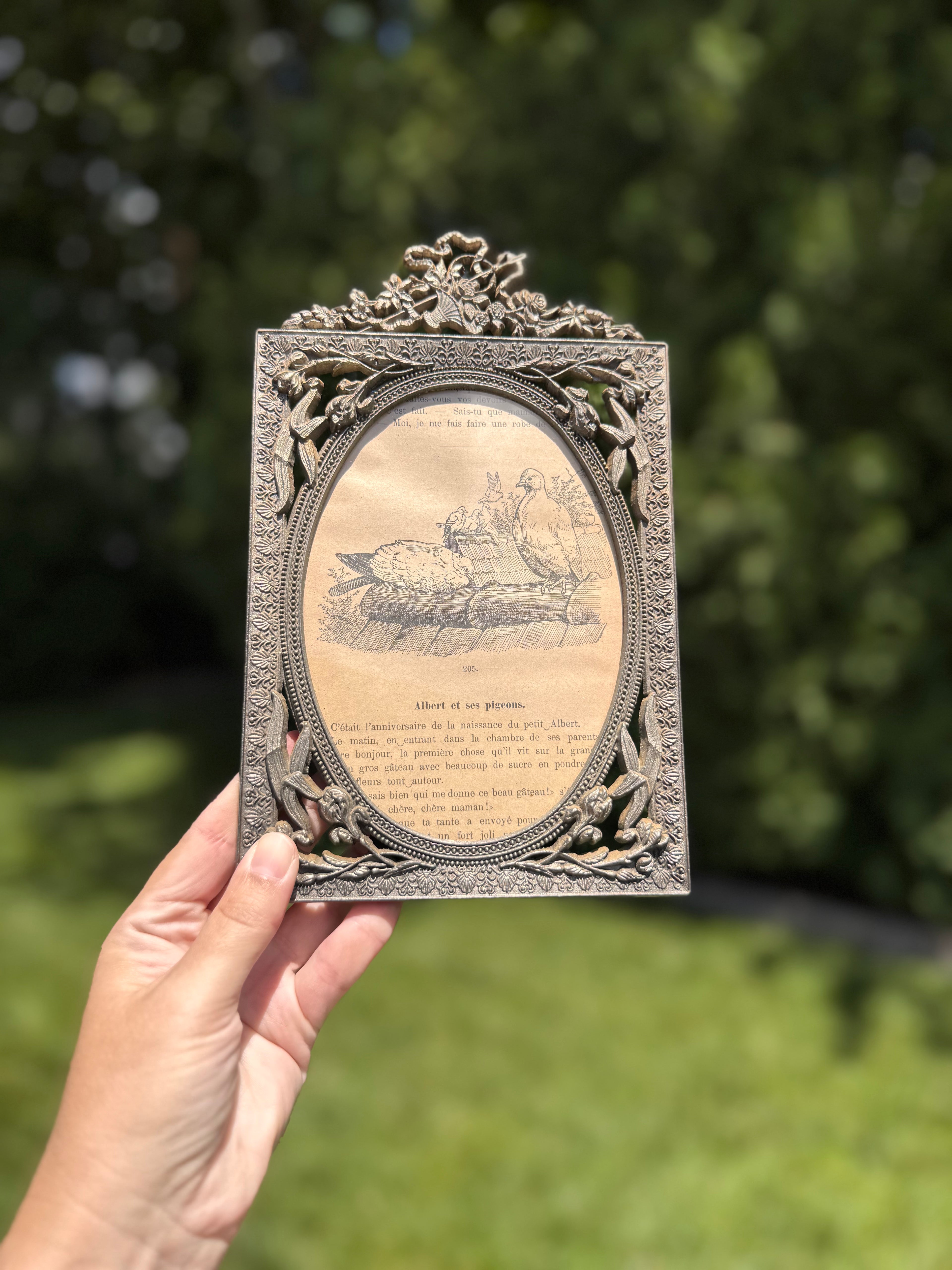 Antique French Engraving “Petit à Petit” in Ornate Silver Frame | Early 1900s Children’s Illustration
