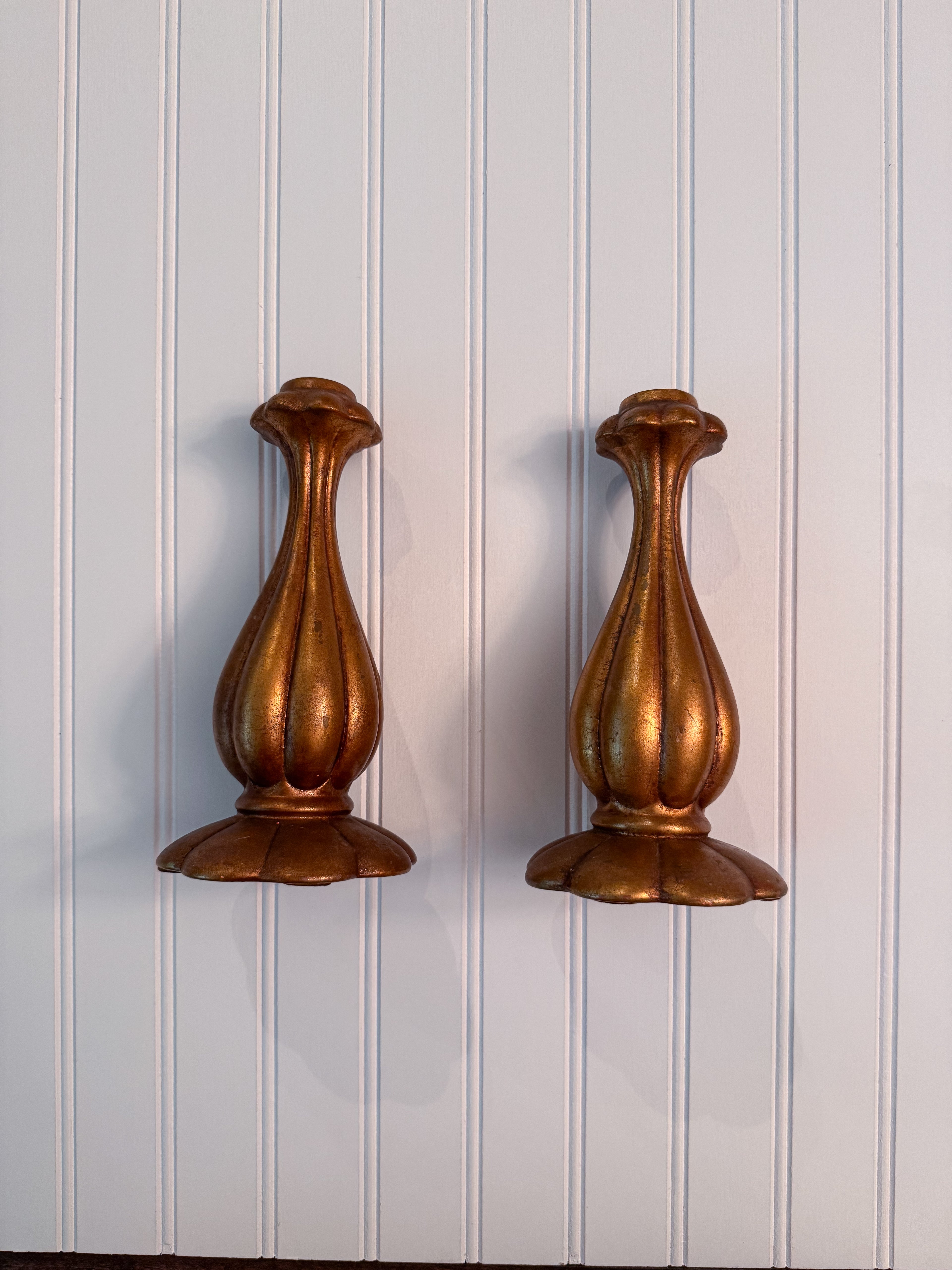 Vintage Anthony Freeman McFarlin Gold Gilt Candlesticks | Signed Pair | 1960s