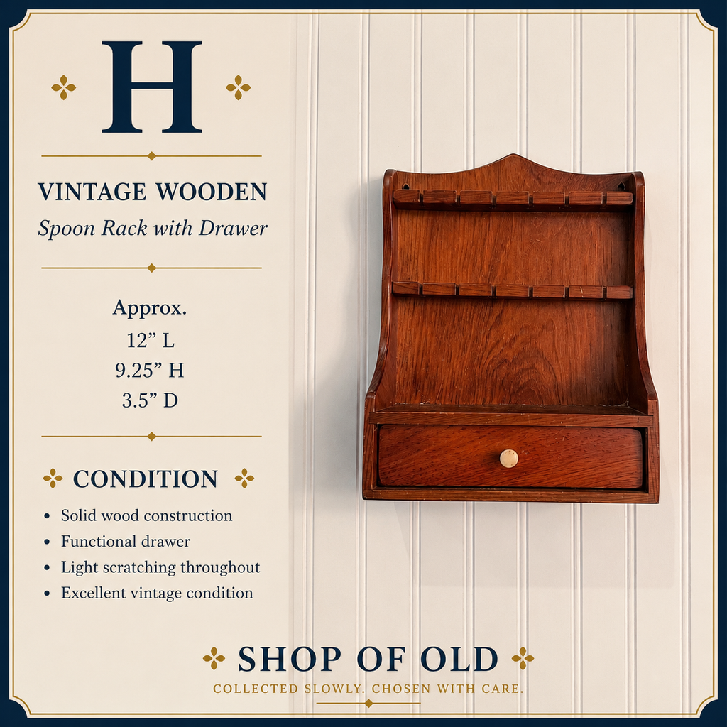 Vintage Wooden Spoon Rack with Drawer | Wall-Mounted Farmhouse Kitchen Shelf