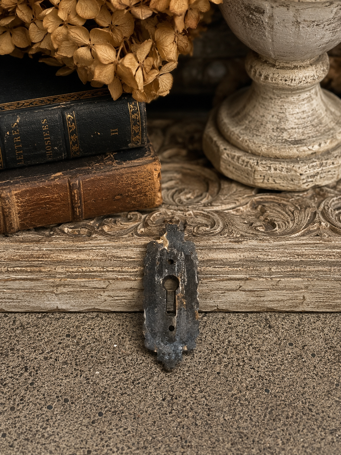 French Ornate Keyhole Escutcheon | Cast Metal Furniture Mount | Architectural Fragment