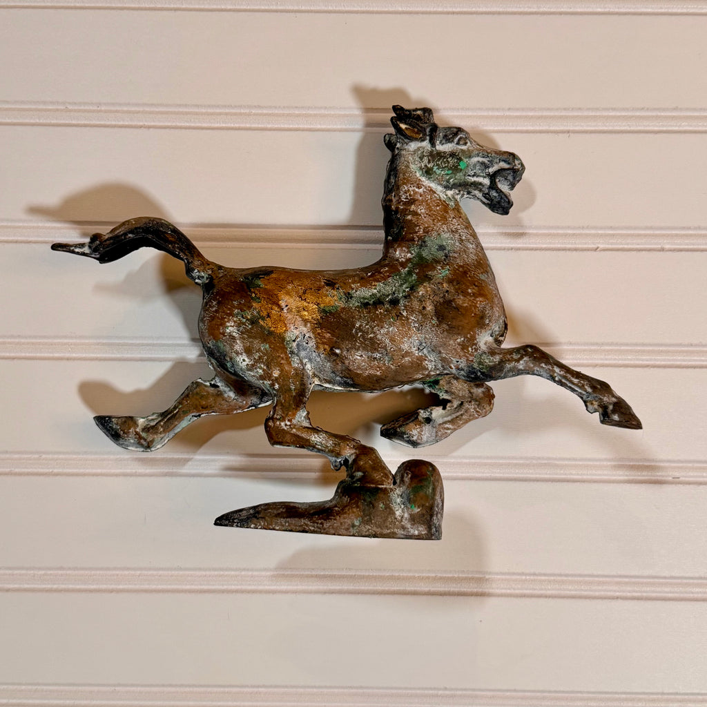 Vintage Cast Bronze Running Horse Sculpture | Verdigris Patina | Han Dynasty Inspired