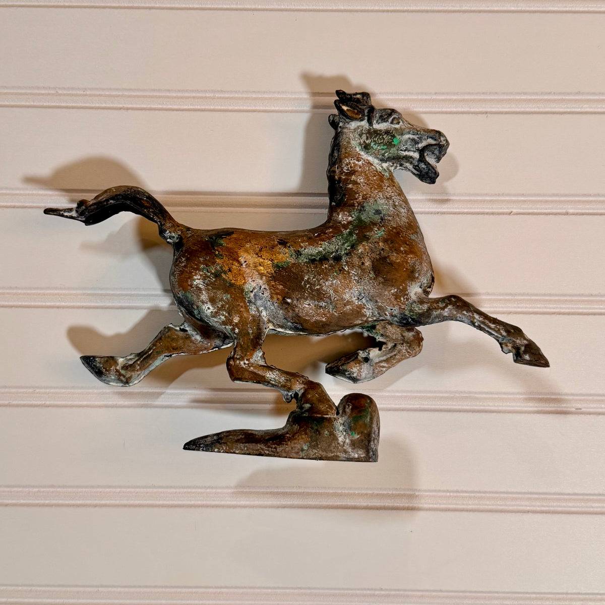 Vintage Cast Bronze Running Horse Sculpture | Verdigris Patina | Han Dynasty Inspired