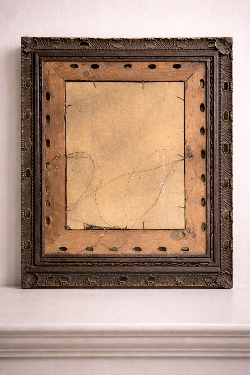 Antique Portrait in Deeply Carved Wood Frame, 27” x 23”