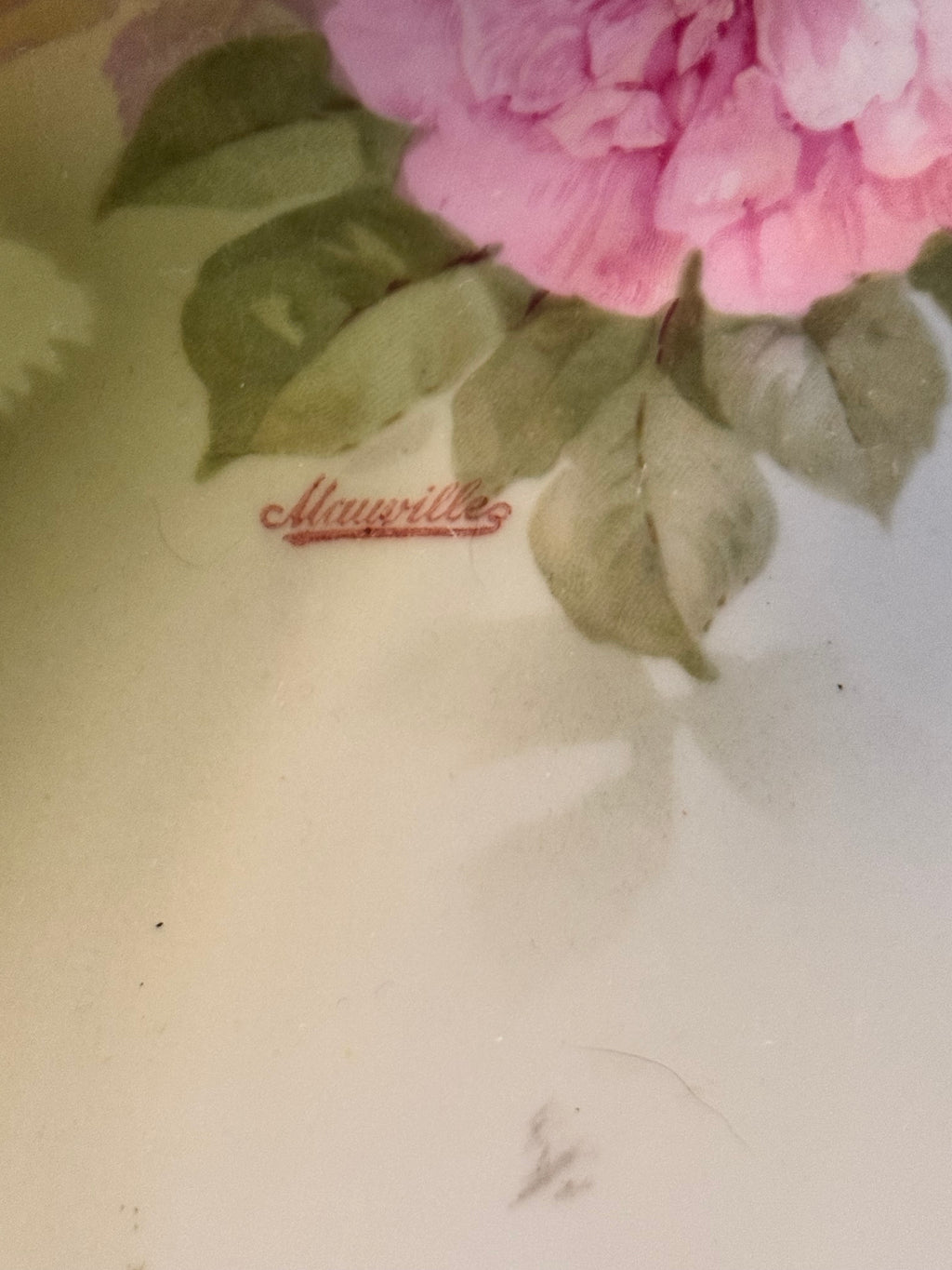 Antique P.S.A.G. Bavaria Maurville Hand-Painted Pink Rose Porcelain Charger | 12”