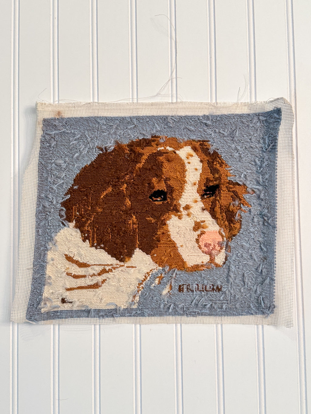 Vintage “Hannah” Dog Needlepoint | Signed Unframed Spaniel Needlework