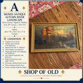 Signed Antique Tonalist Autumn River Landscape Oil Painting by R. Watkins | Original Gilt Frame