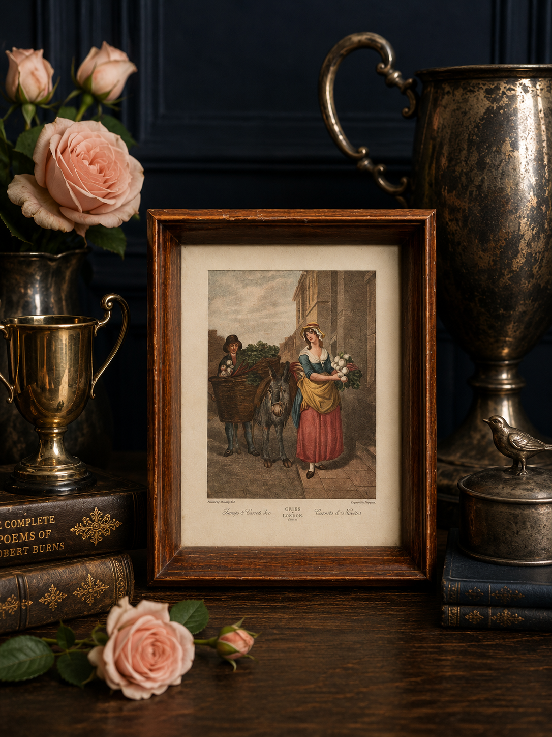 Antique Cries of London Hand-Colored Engravings, Pair in Wood Frames | After Francis Wheatley
