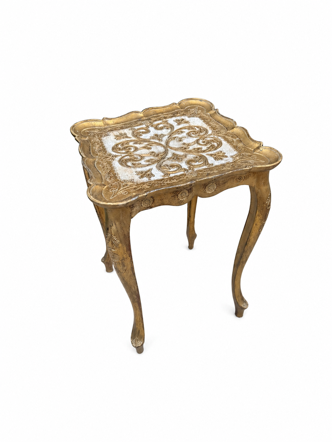 Italian Florentine Giltwood Side Table — Hollywood Regency Riser, Hand-Painted
