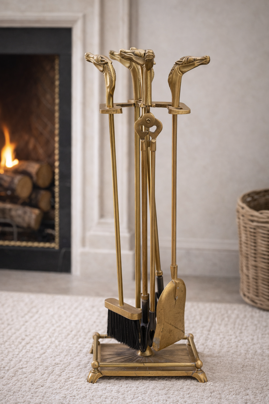 Equestrian Brass Fireplace Tool Set | Estate Collection, 30.5”