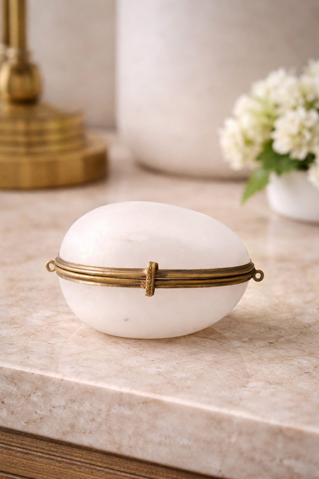 19th Century French Opaline Egg Casket | Napoleon III Period, Gilt Brass