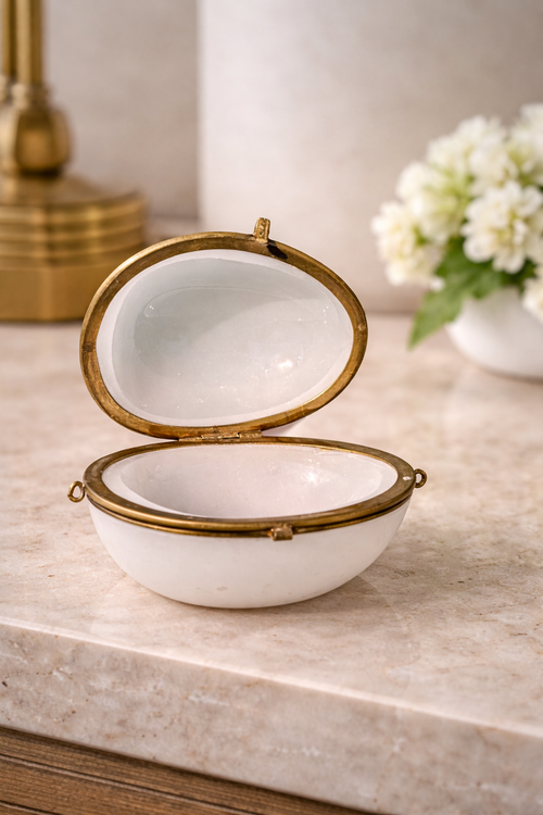19th Century French Opaline Egg Casket | Napoleon III Period, Gilt Brass