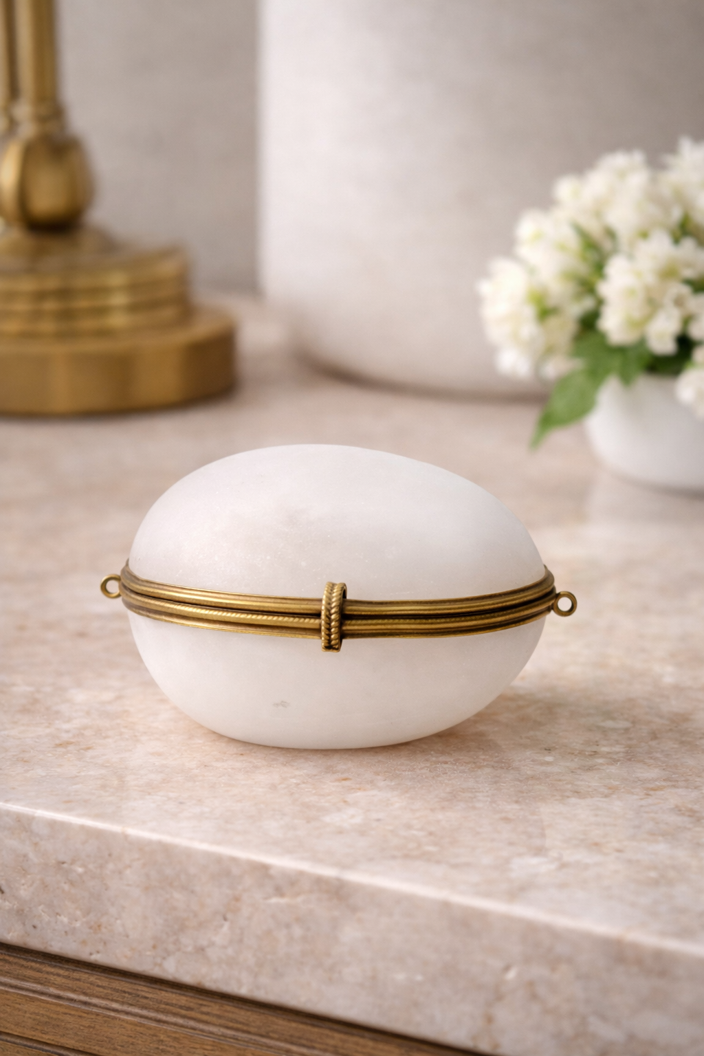 19th Century French Opaline Egg Casket | Napoleon III Period, Gilt Brass