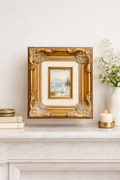 Miniature Oil Painting on Masonry in Ornate Gilt Frame with Stand