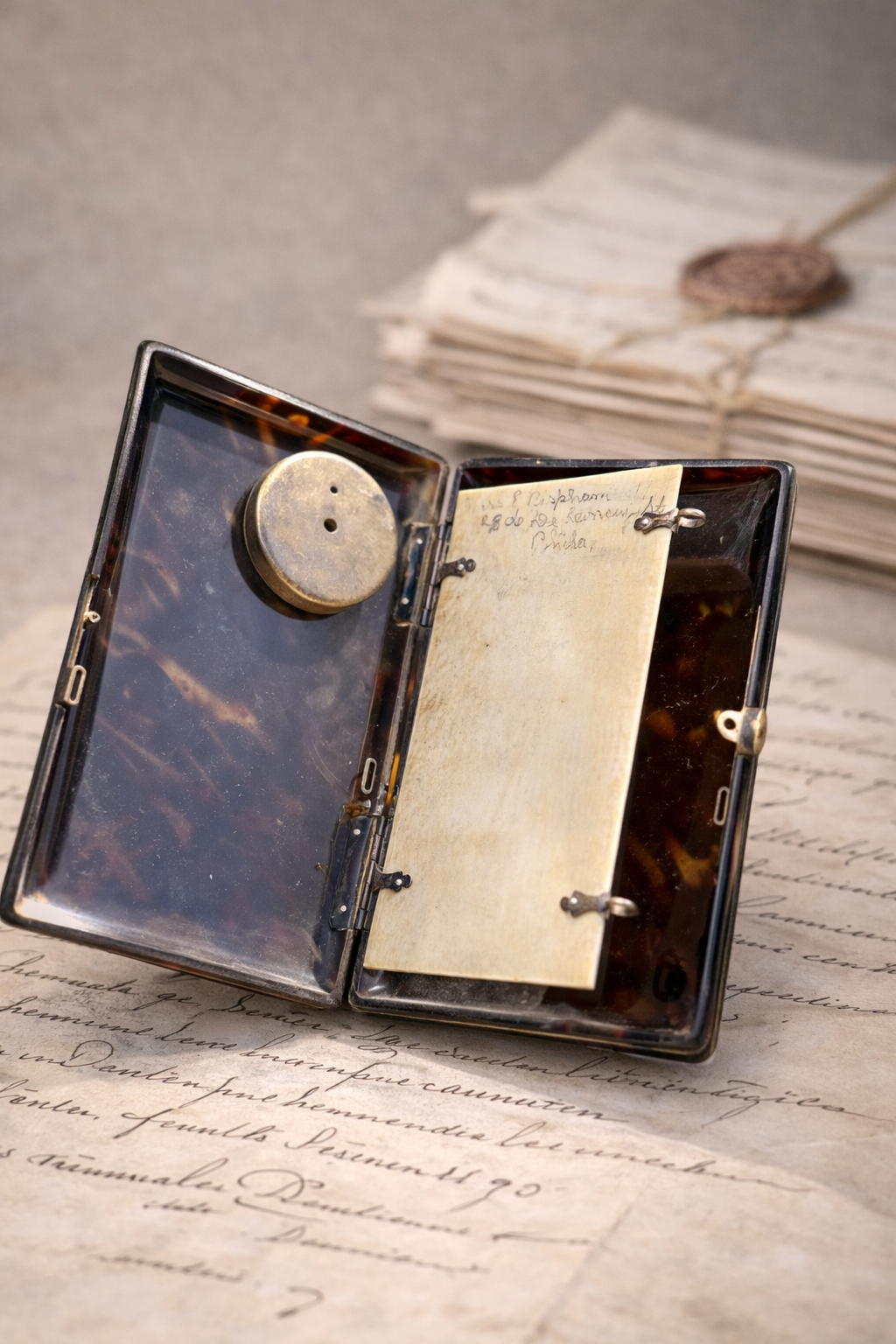 Antique Tortoiseshell Calling Card Case with Timepiece | 19th Century