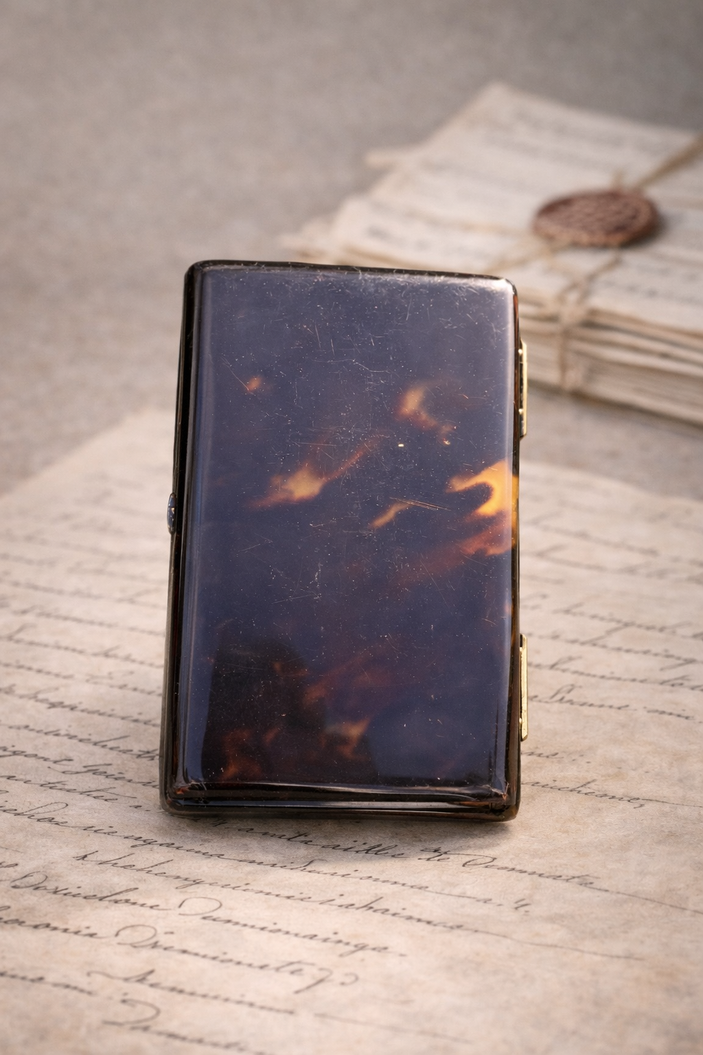 Antique Tortoiseshell Calling Card Case with Timepiece | 19th Century
