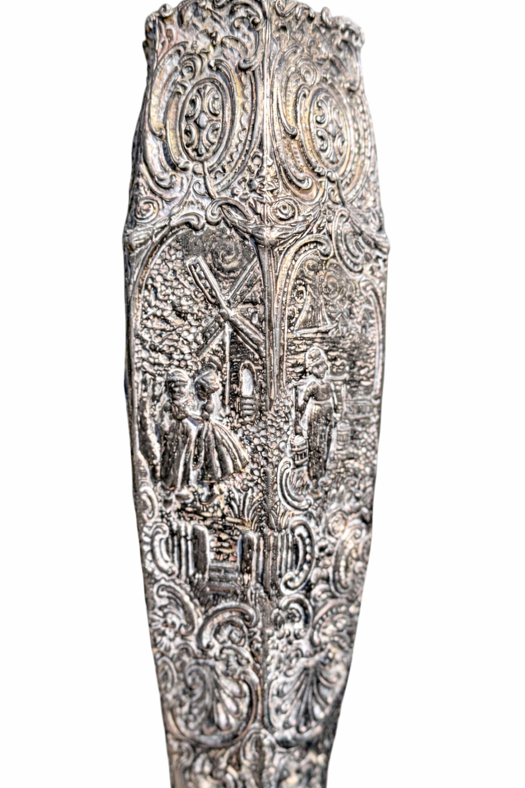 1923 Repoussé Silverplate Spill Vase | Pastoral Relief, Hand-Hammered Form