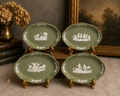 Vintage Sage Wedgwood Jasperware Bundle | Cherub Trinket Dishes, Clover Dish, Miniature Oil Painting & Antique Ormolu Mourning Frame