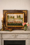 Antique Italian Tulip Field Oil Painting in Aged Gilt Frame with Certificate