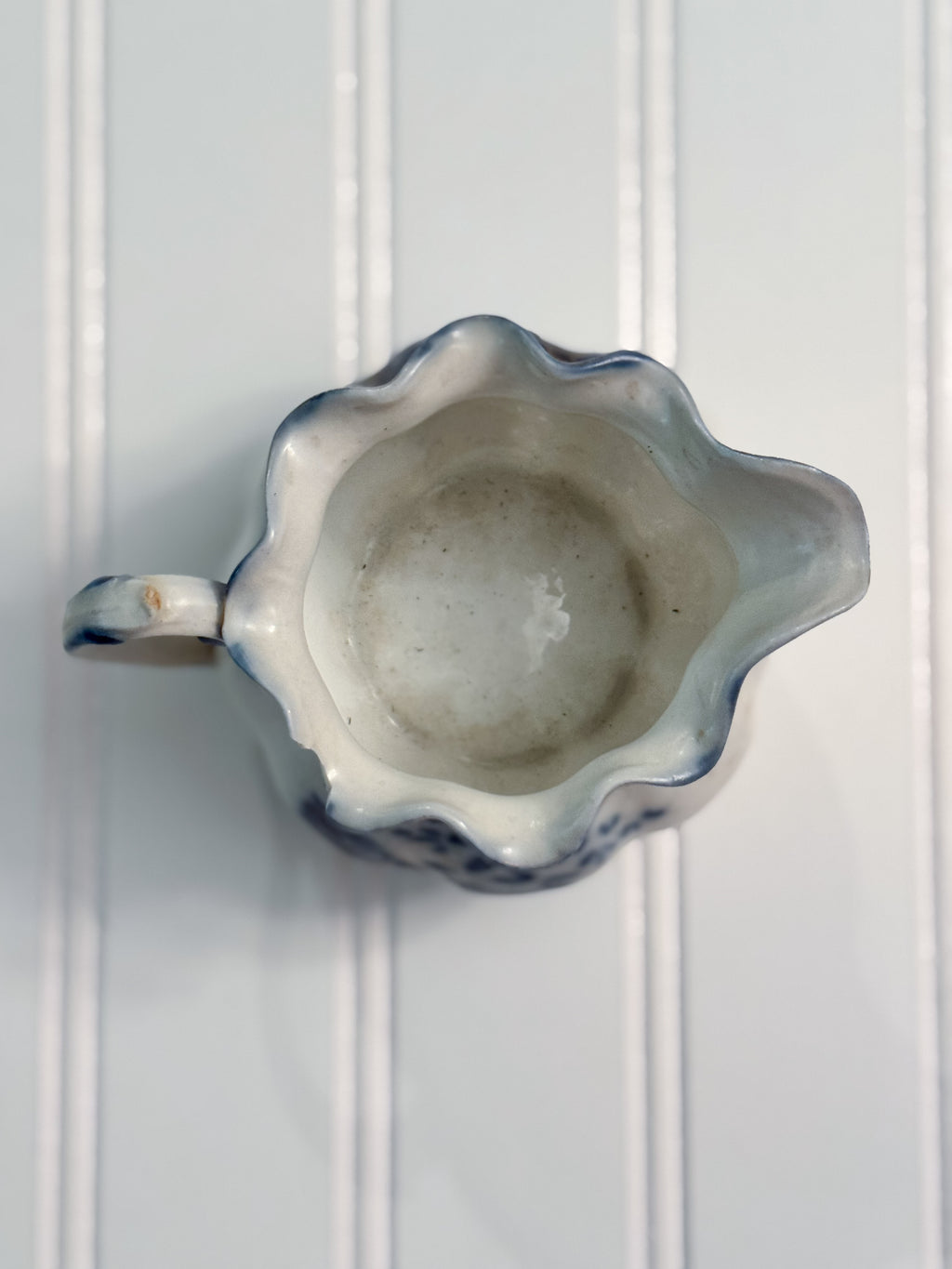 Antique English Flow Blue Miniature Creamer | Cobalt Floral Transferware Pitcher