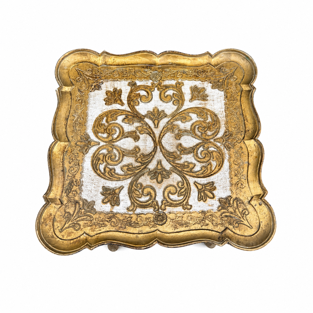 Italian Florentine Giltwood Side Table — Hollywood Regency Riser, Hand-Painted