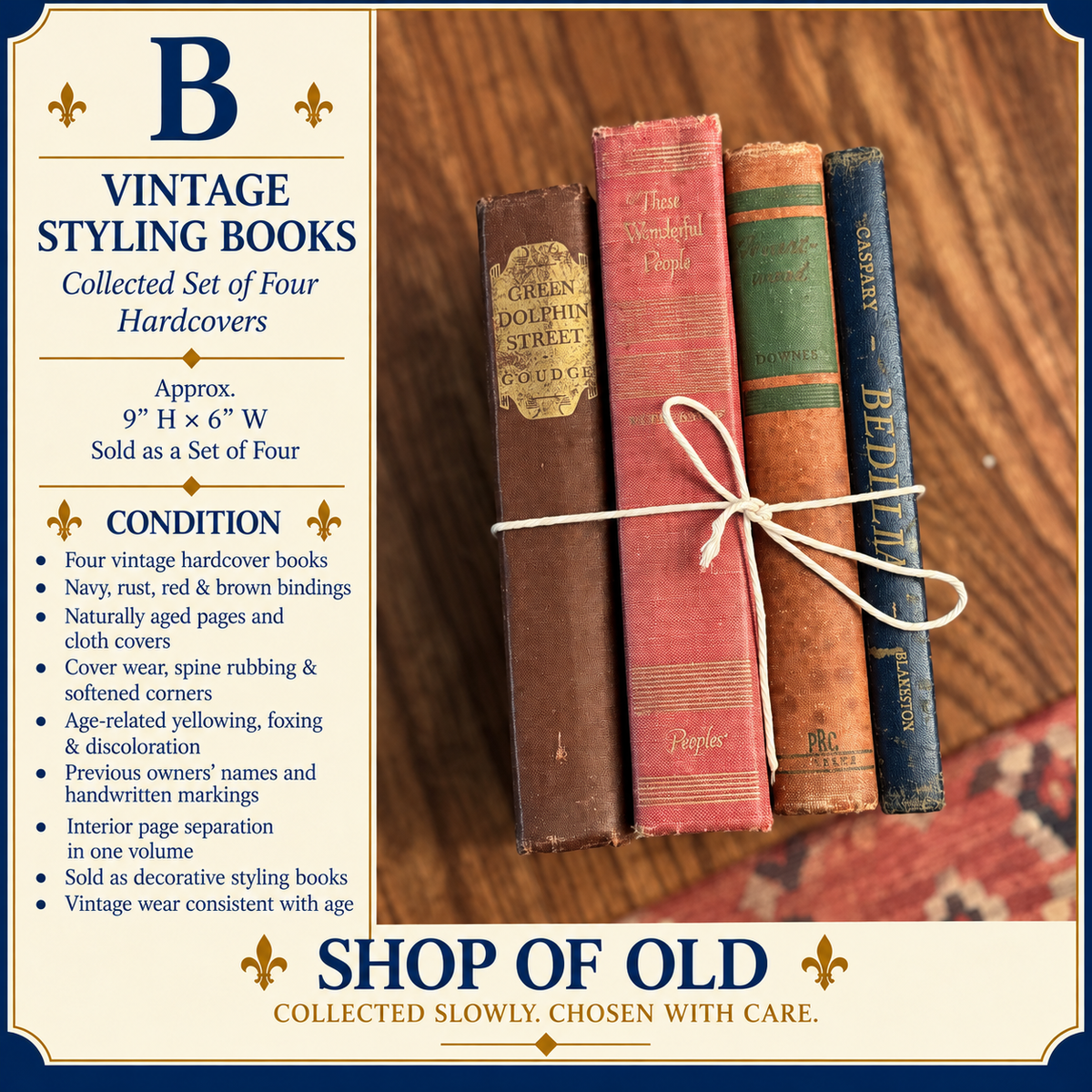Vintage Hardcover Styling Books Set of 4 | Decorative Books for Shelf & Home Decor