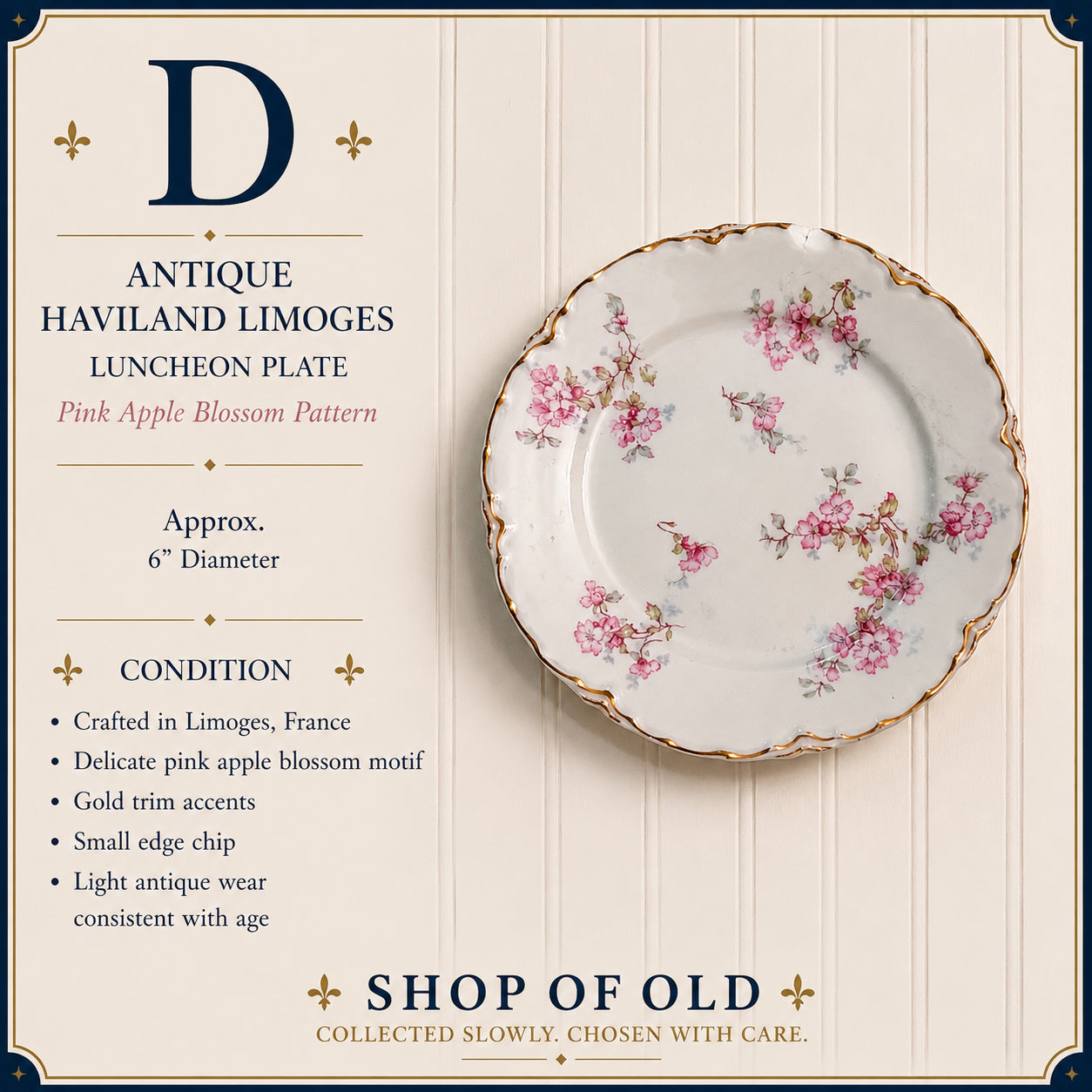 Antique Haviland Limoges Pink Apple Blossom Luncheon Plate | French Porcelain