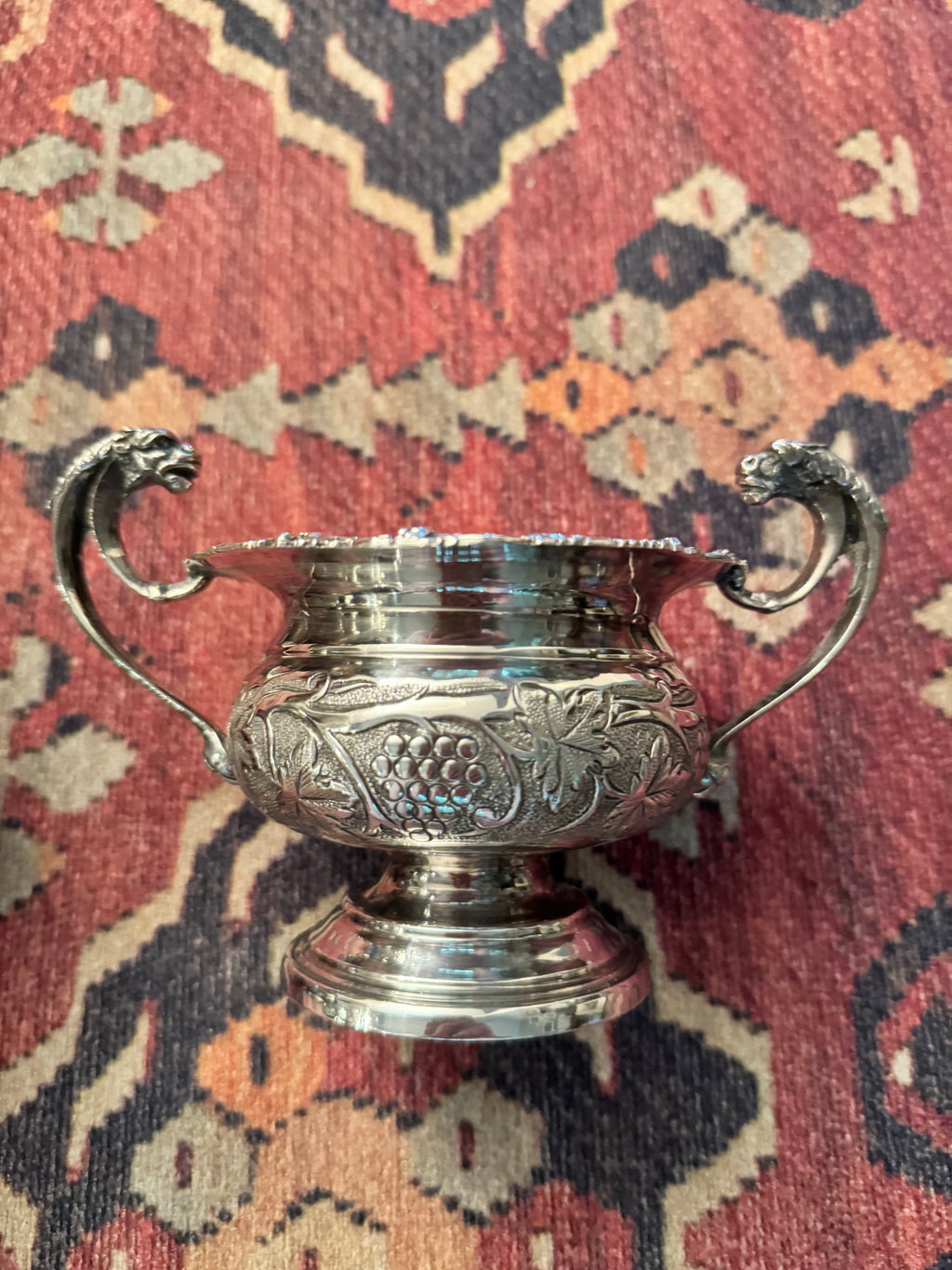English Old Sheffield Reproduction Silverplate Creamer & Sugar Bowl with Dragon Handles